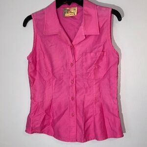 Fred David Fuchsia Sleeveless Button-Down Shirt‎ see measurements in photo